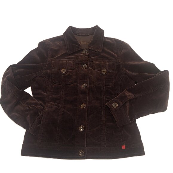 Esprit Corduroy Trucker Jacket Size 8 Cotton Spandex Brown Casual Jacket - Picture 1 of 14